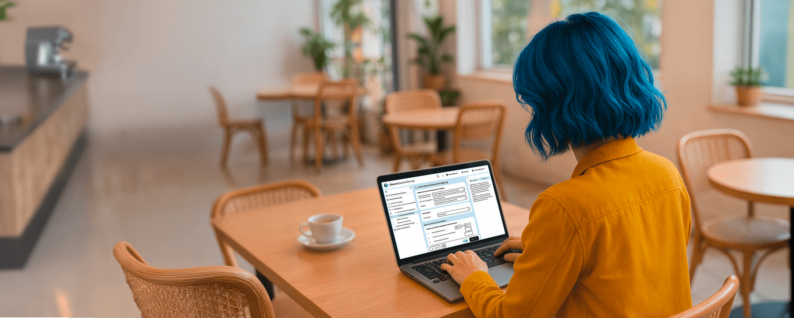 Frau macht Steuererklärung vor Laptop